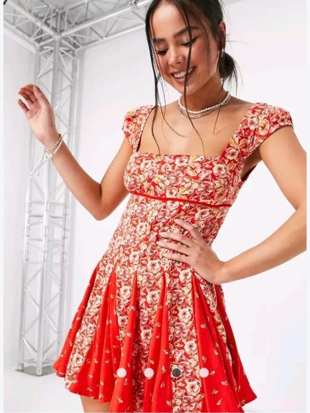 NEW Free People Women’s Ponderosa Cutout Mini Dress Medium Strawberry Floral